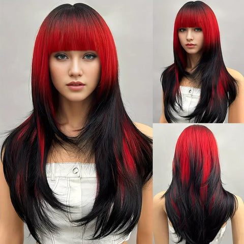 Midnight Crimson Ombre Wig