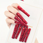 Crimson Elegance Rhinestone Nails